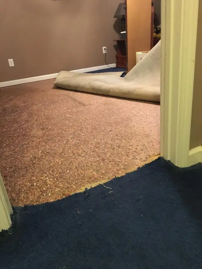 Carpet pad removal revealing water damage during Drying & Dehumidification in Fremont